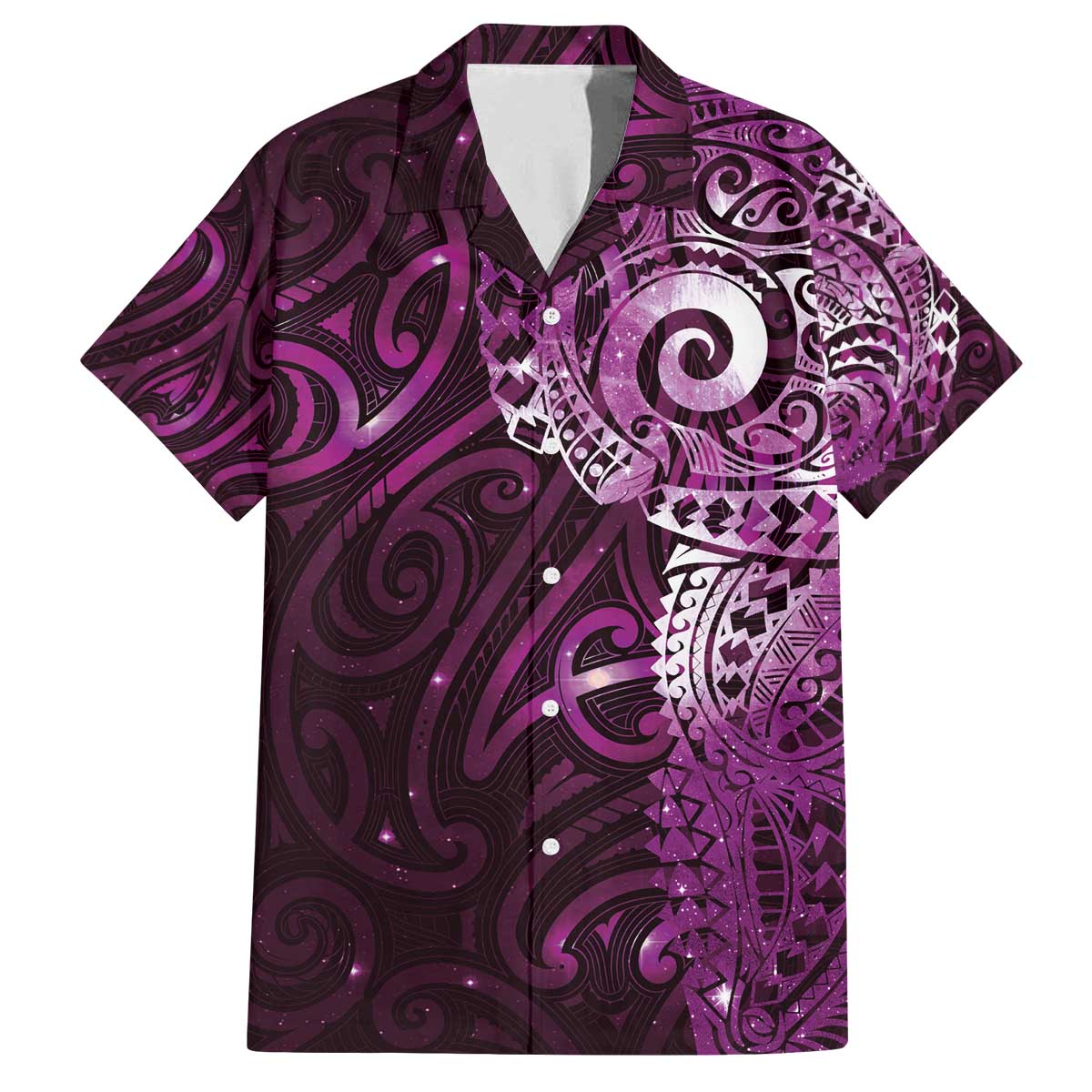 Matariki New Zealand Maori Koru Art Tattoo Family Matching Off The Shoulder Long Sleeve Dress and Hawaiian Shirt New Year Galaxy Pink Sky Style