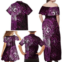 Matariki New Zealand Maori Koru Art Tattoo Family Matching Off Shoulder Maxi Dress and Hawaiian Shirt New Year Galaxy Pink Sky Style