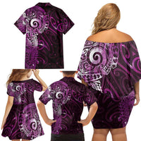 Matariki New Zealand Maori Koru Art Tattoo Family Matching Off Shoulder Short Dress and Hawaiian Shirt New Year Galaxy Pink Sky Style