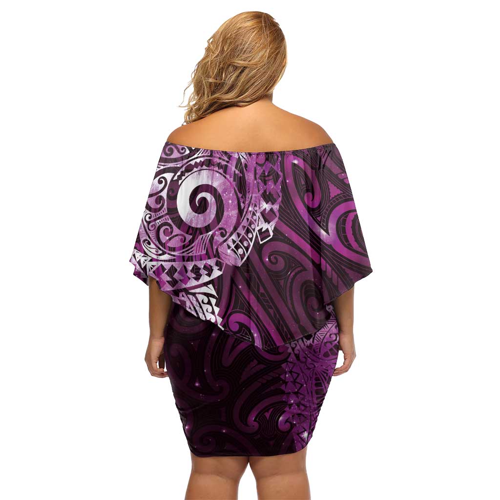 Matariki New Zealand Maori Koru Art Tattoo Family Matching Off Shoulder Short Dress and Hawaiian Shirt New Year Galaxy Pink Sky Style