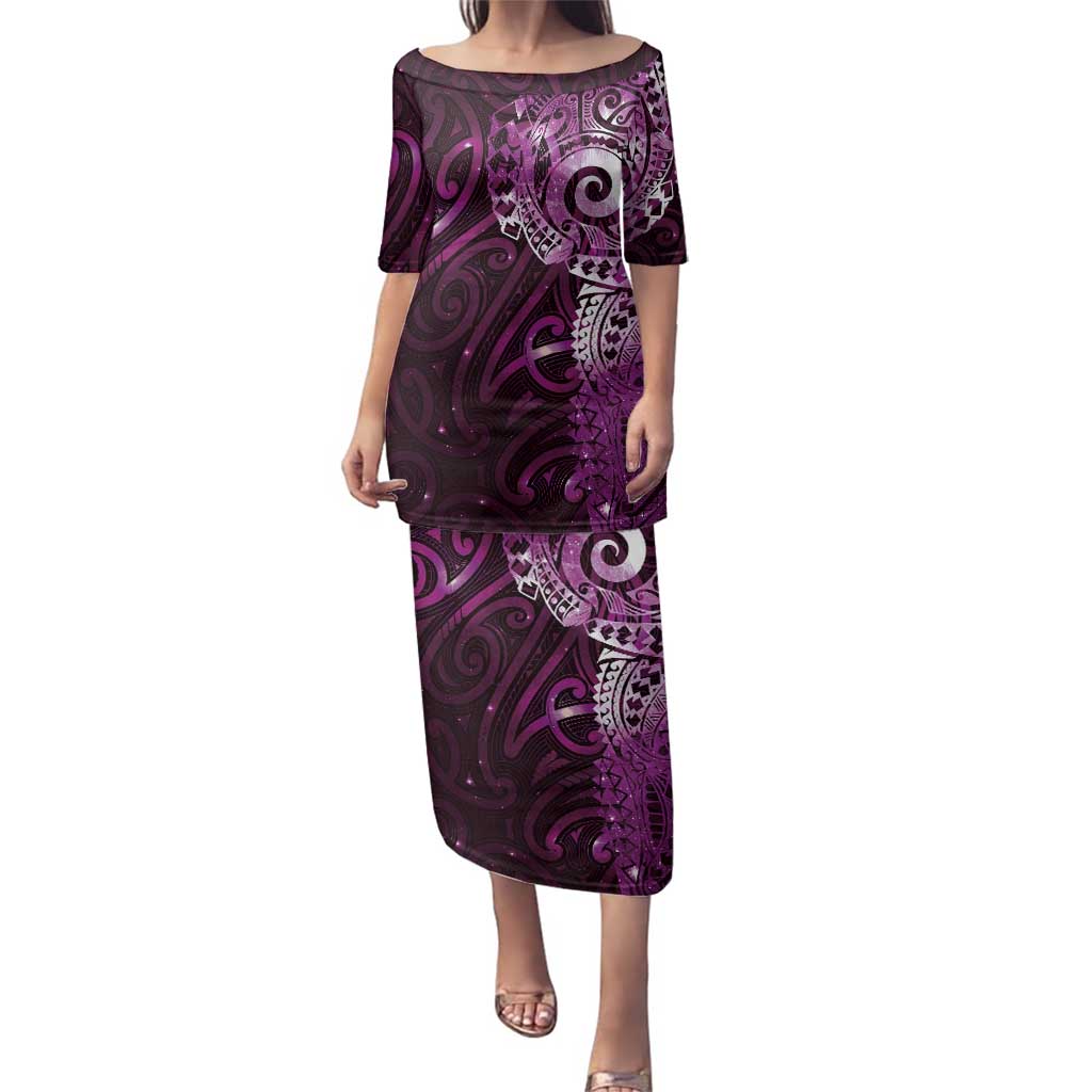 Matariki New Zealand Maori Koru Art Tattoo Family Matching Puletasi and Hawaiian Shirt New Year Galaxy Pink Sky Style LT03 Mom's Dress Pink - Polynesian Pride