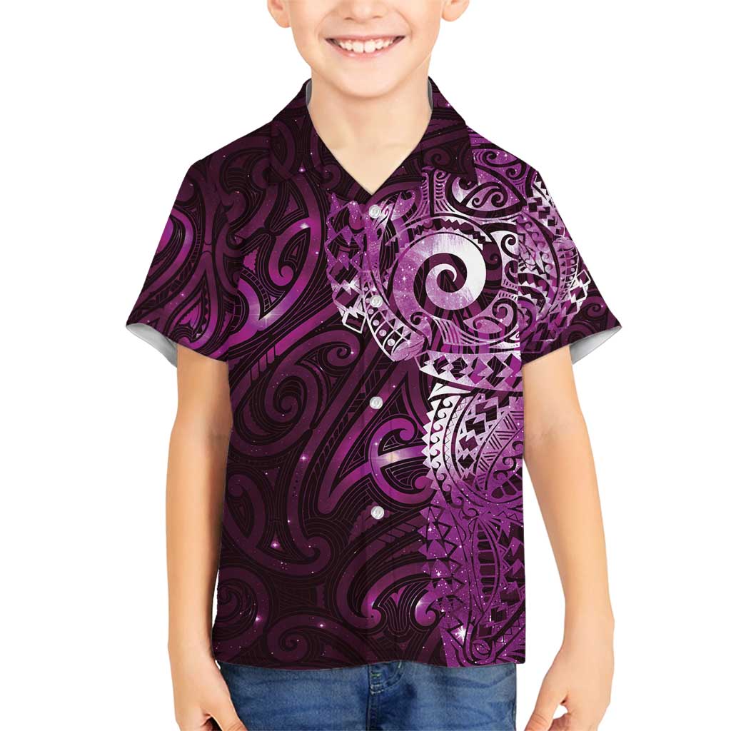 Matariki New Zealand Maori Koru Art Tattoo Family Matching Puletasi and Hawaiian Shirt New Year Galaxy Pink Sky Style LT03 Son's Shirt Pink - Polynesian Pride