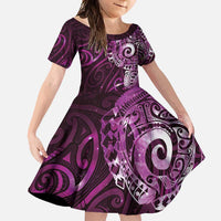 Matariki New Zealand Maori Koru Art Tattoo Family Matching Summer Maxi Dress and Hawaiian Shirt New Year Galaxy Pink Sky Style LT03 Daughter's Dress Pink - Polynesian Pride