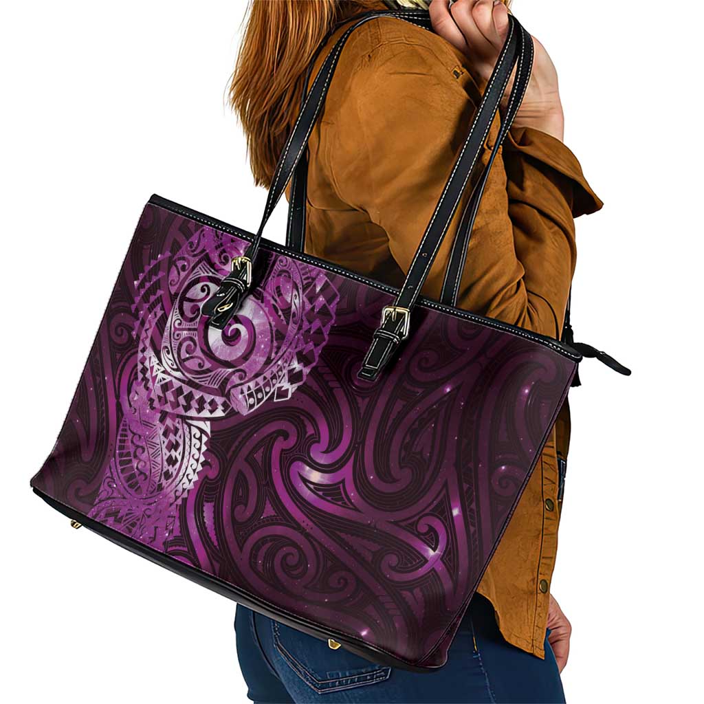 Matariki New Zealand Maori Koru Art Tattoo Leather Tote Bag New Year Galaxy Pink Sky Style LT03 - Polynesian Pride