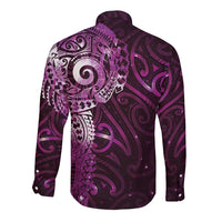 Matariki New Zealand Maori Koru Art Tattoo Long Sleeve Button Shirt New Year Galaxy Pink Sky Style LT03 - Polynesian Pride
