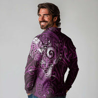 Matariki New Zealand Maori Koru Art Tattoo Long Sleeve Polo Shirt New Year Galaxy Pink Sky Style