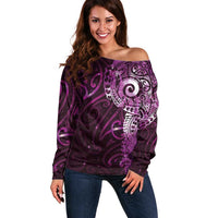 Matariki New Zealand Maori Koru Art Tattoo Off Shoulder Sweater New Year Galaxy Pink Sky Style LT03 Women Pink - Polynesian Pride