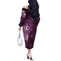 Matariki New Zealand Maori Koru Art Tattoo Off The Shoulder Long Sleeve Dress New Year Galaxy Pink Sky Style