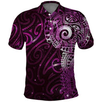 Matariki New Zealand Maori Koru Art Tattoo Polo Shirt New Year Galaxy Pink Sky Style