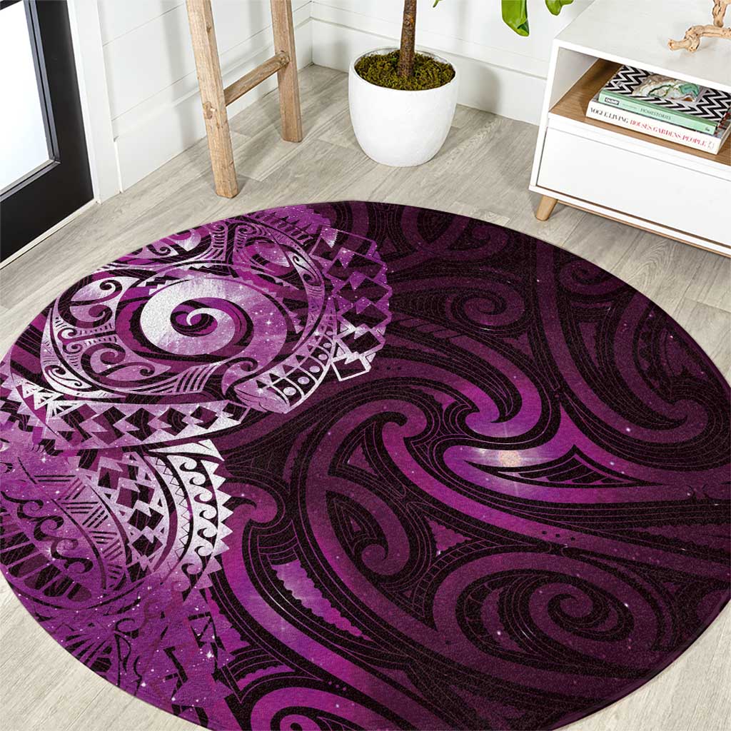 Matariki New Zealand Maori Koru Art Tattoo Round Carpet New Year Galaxy Pink Sky Style LT03 Pink - Polynesian Pride