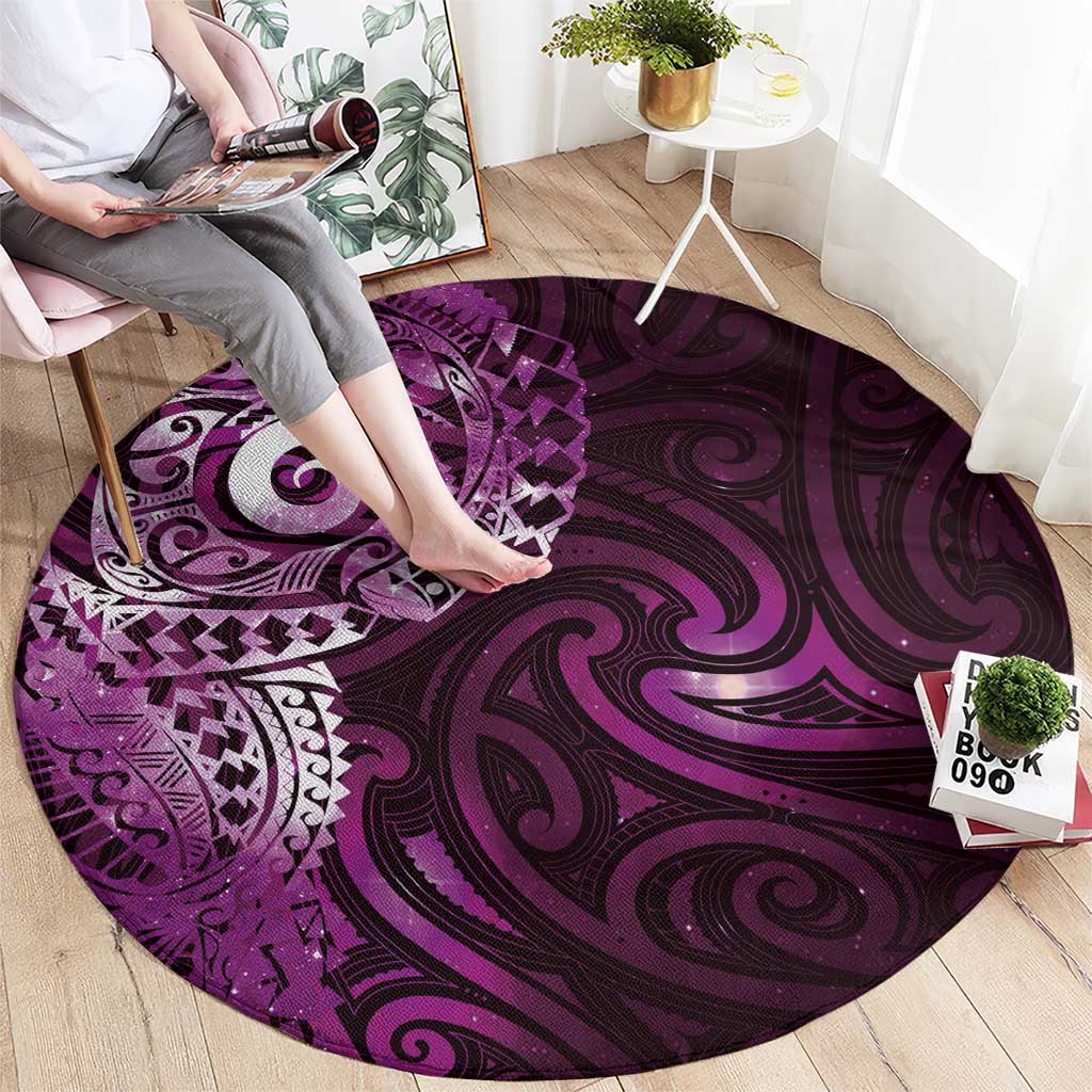 Matariki New Zealand Maori Koru Art Tattoo Round Carpet New Year Galaxy Pink Sky Style LT03 - Polynesian Pride