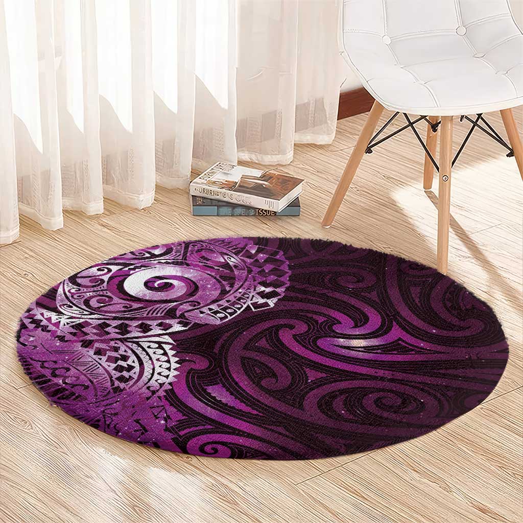 Matariki New Zealand Maori Koru Art Tattoo Round Carpet New Year Galaxy Pink Sky Style LT03 - Polynesian Pride