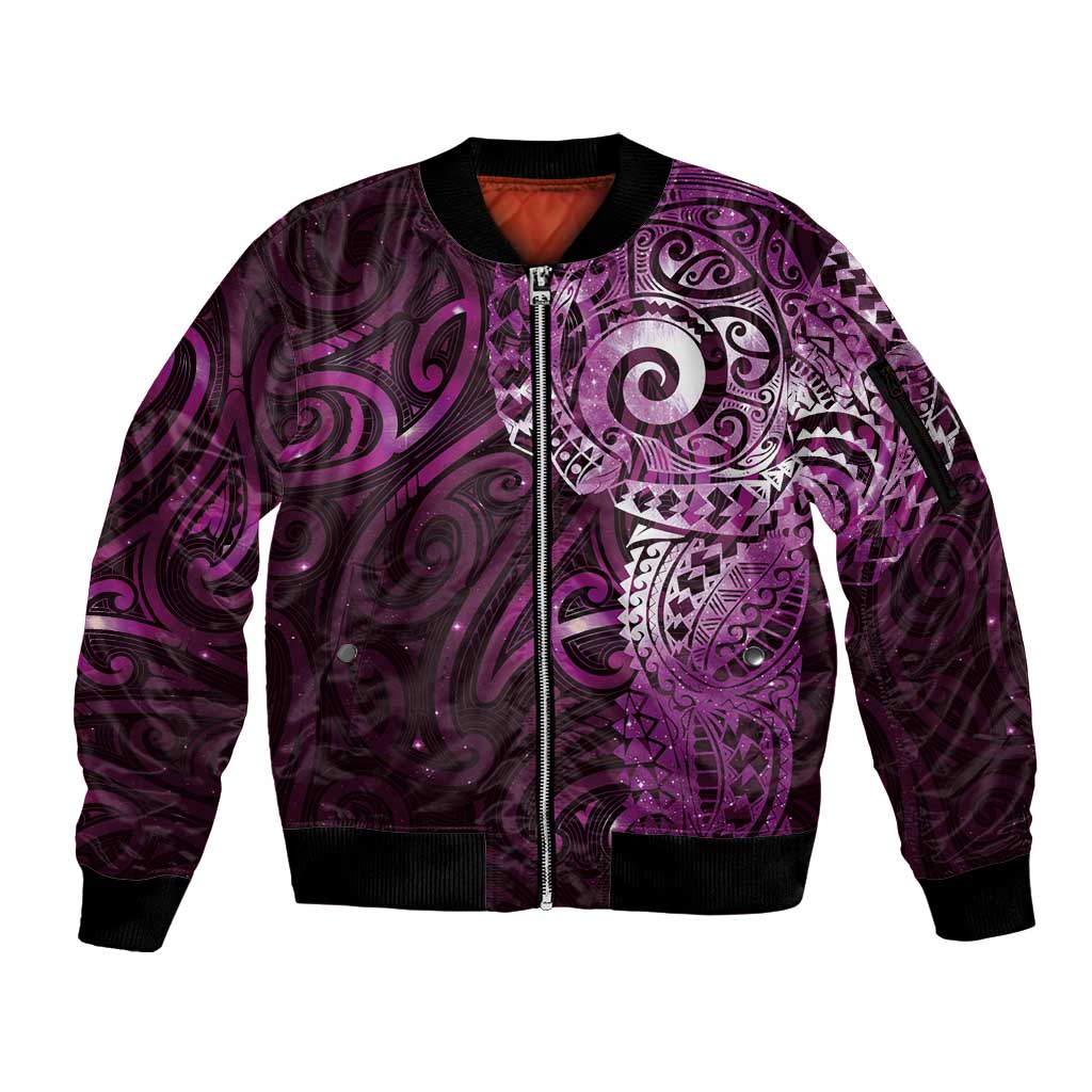 Matariki New Zealand Maori Koru Art Tattoo Sleeve Zip Bomber Jacket New Year Galaxy Pink Sky Style