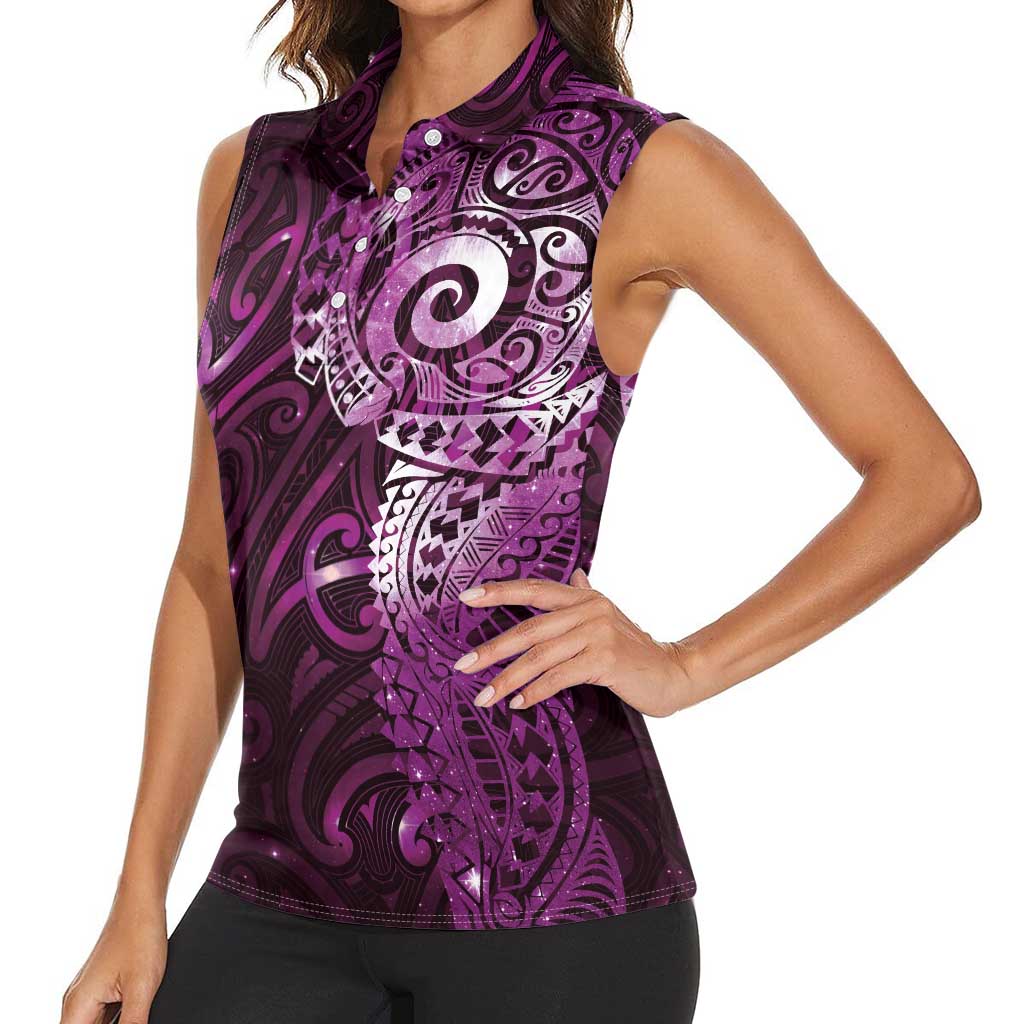 Matariki New Zealand Maori Koru Art Tattoo Women Sleeveless Polo Shirt New Year Galaxy Pink Sky Style