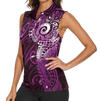 Matariki New Zealand Maori Koru Art Tattoo Women Sleeveless Polo Shirt New Year Galaxy Pink Sky Style