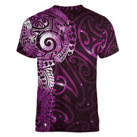 Matariki New Zealand Maori Koru Art Tattoo Women V-Neck T-Shirt New Year Galaxy Pink Sky Style LT03 - Polynesian Pride