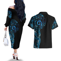 New Zealand Maori Koru Art Traditional Tattoo Couples Matching Off The Shoulder Long Sleeve Dress and Hawaiian Shirt Paua Shell