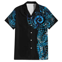 New Zealand Maori Koru Art Traditional Tattoo Family Matching Summer Maxi Dress and Hawaiian Shirt Paua Shell LT03 Dad's Shirt - Short Sleeve Black - Polynesian Pride