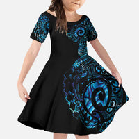 New Zealand Maori Koru Art Traditional Tattoo Family Matching Tank Maxi Dress and Hawaiian Shirt Paua Shell LT03 Daughter's Dress Black - Polynesian Pride