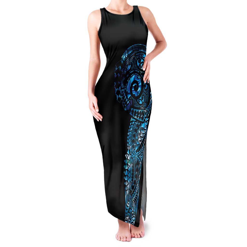 New Zealand Maori Koru Art Traditional Tattoo Family Matching Tank Maxi Dress and Hawaiian Shirt Paua Shell LT03 Mom's Dress Black - Polynesian Pride