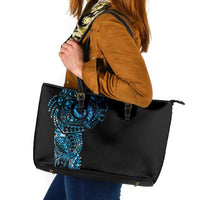 New Zealand Maori Koru Art Traditional Tattoo Leather Tote Bag Paua Shell LT03 Black - Polynesian Pride