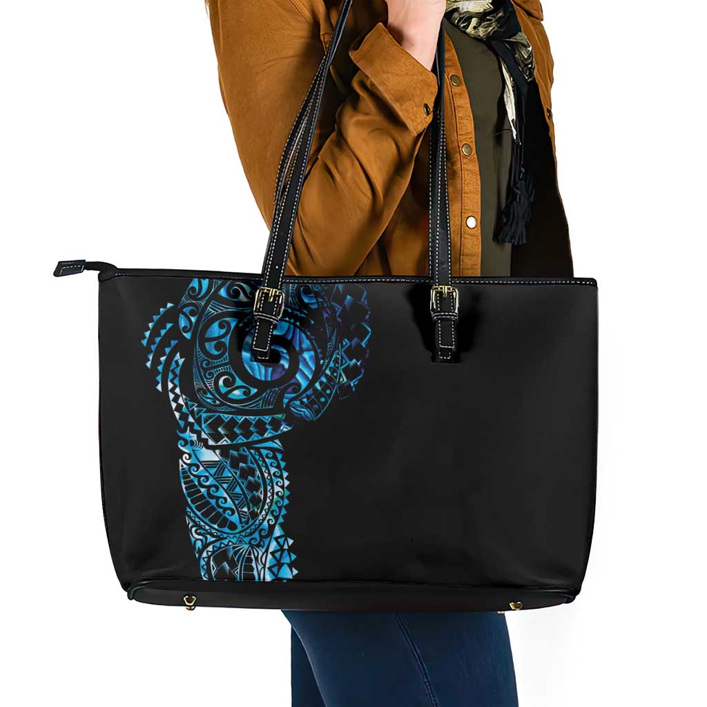 New Zealand Maori Koru Art Traditional Tattoo Leather Tote Bag Paua Shell LT03 - Polynesian Pride