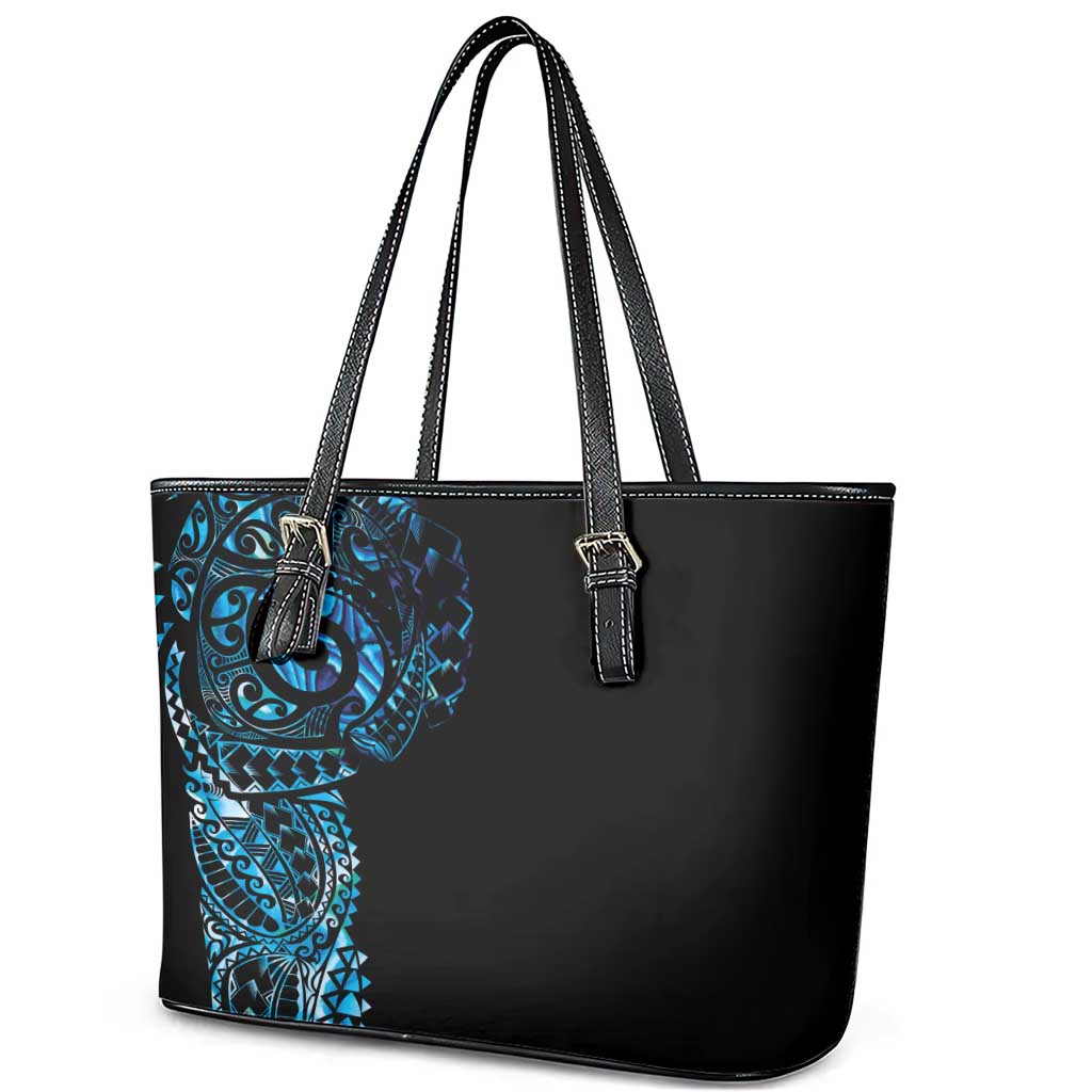 New Zealand Maori Koru Art Traditional Tattoo Leather Tote Bag Paua Shell LT03 - Polynesian Pride