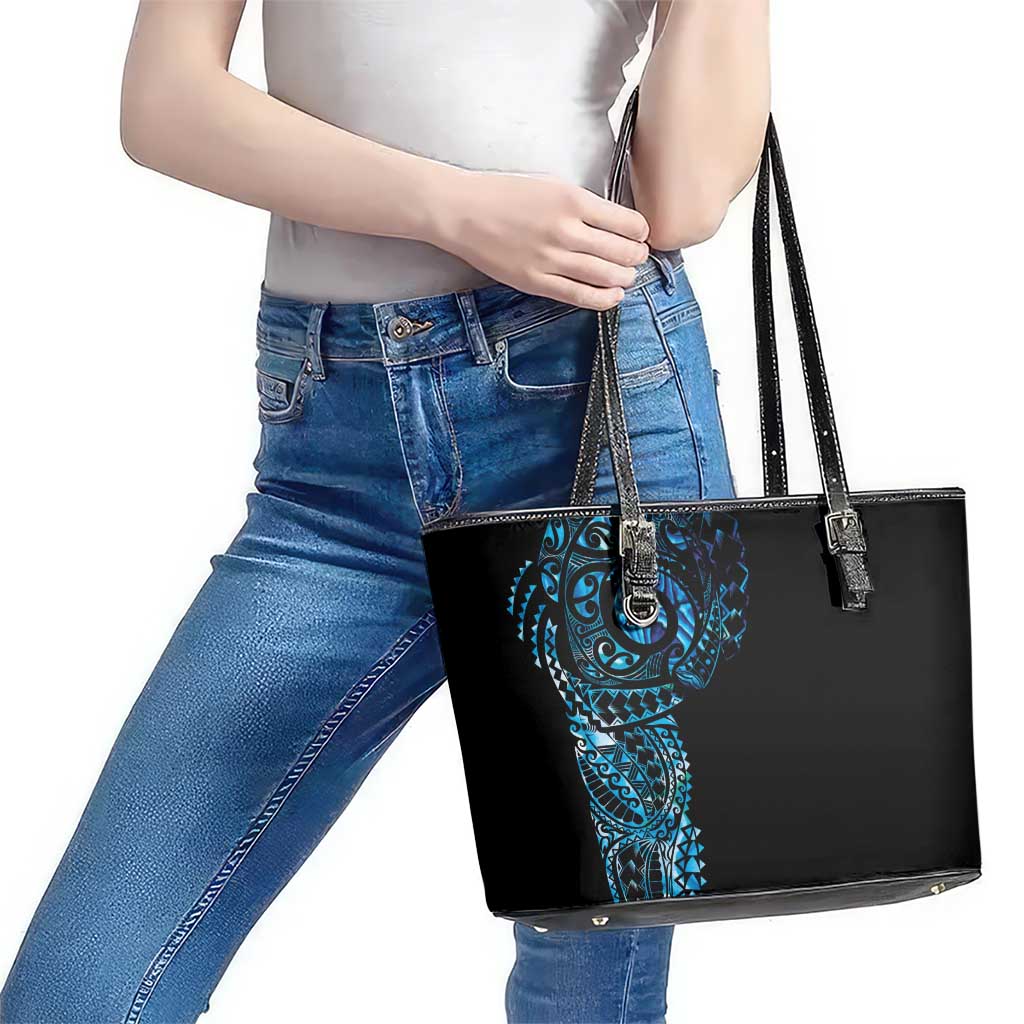 New Zealand Maori Koru Art Traditional Tattoo Leather Tote Bag Paua Shell LT03 - Polynesian Pride