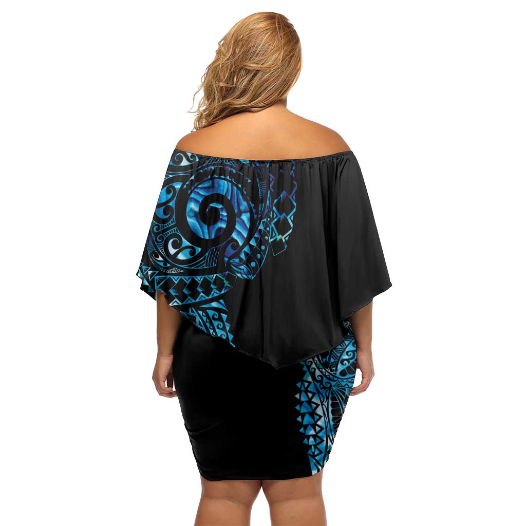 New Zealand Maori Koru Art Traditional Tattoo Off Shoulder Short Dress Paua Shell
