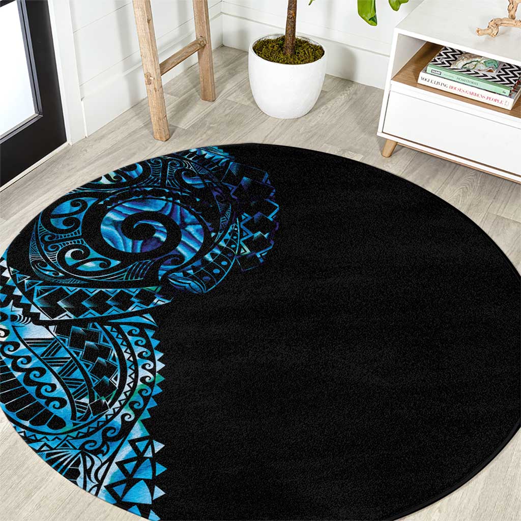 New Zealand Maori Koru Art Traditional Tattoo Round Carpet Paua Shell