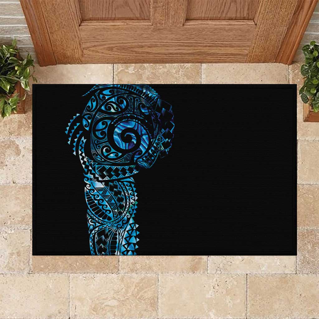New Zealand Maori Koru Art Traditional Tattoo Rubber Doormat Paua Shell LT03 Black - Polynesian Pride