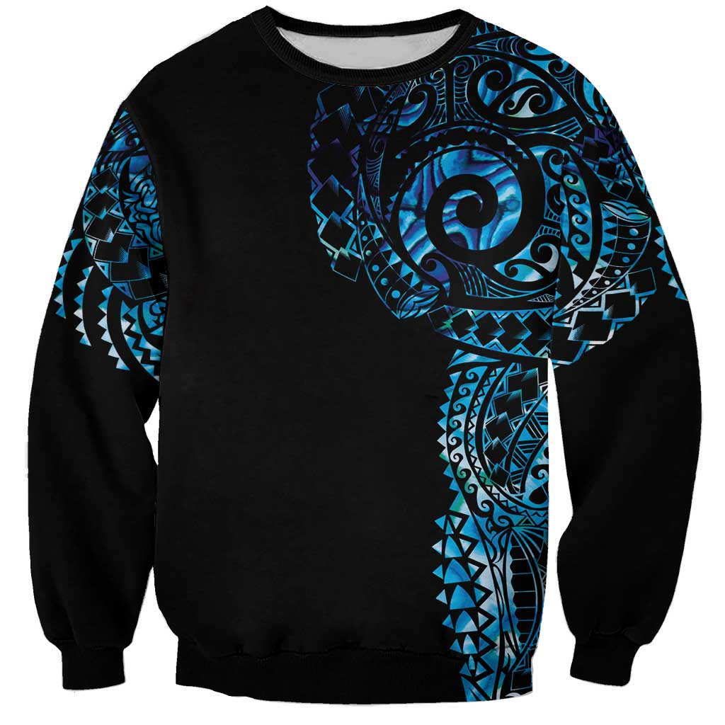 New Zealand Maori Koru Art Traditional Tattoo Sweatshirt Paua Shell LT03 Unisex Black - Polynesian Pride
