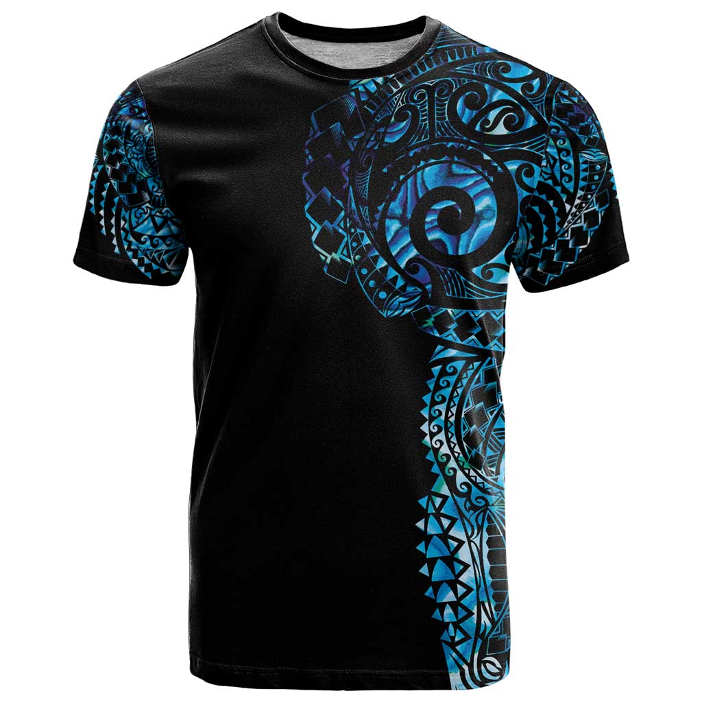 New Zealand Maori Koru Art Traditional Tattoo T Shirt Paua Shell LT03 Black - Polynesian Pride