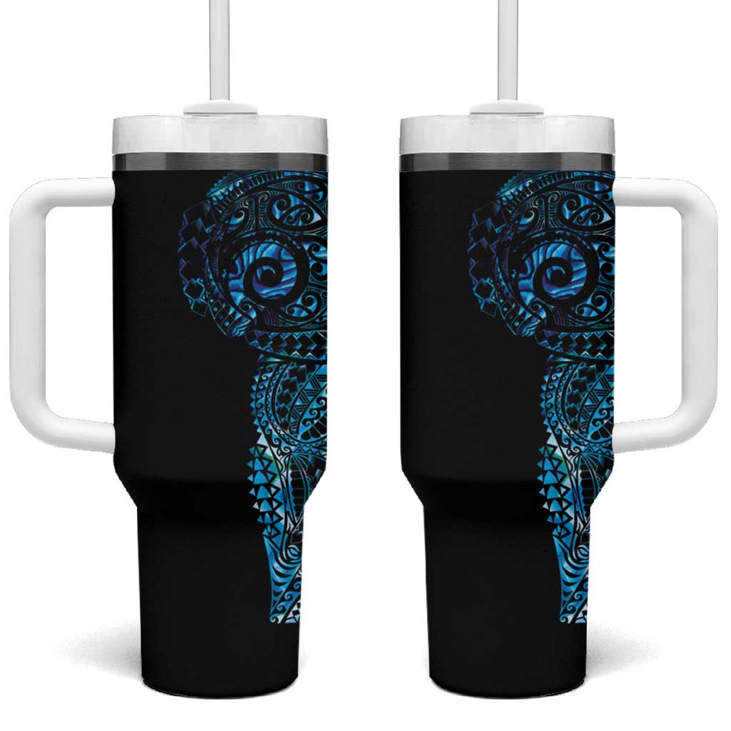 New Zealand Maori Koru Art Traditional Tattoo Tumbler With Handle Paua Shell LT03 One Size: 40 oz Black - Polynesian Pride
