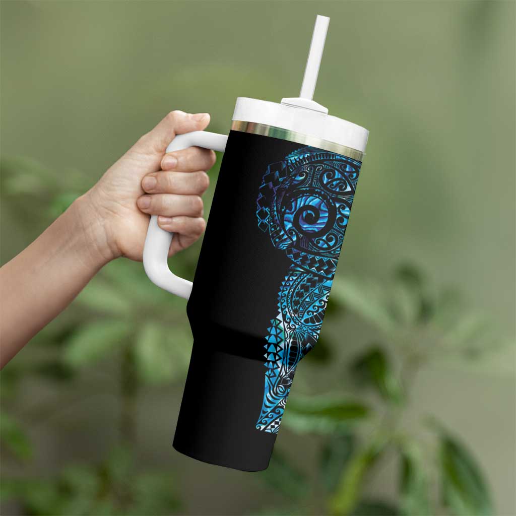 New Zealand Maori Koru Art Traditional Tattoo Tumbler With Handle Paua Shell LT03 - Polynesian Pride