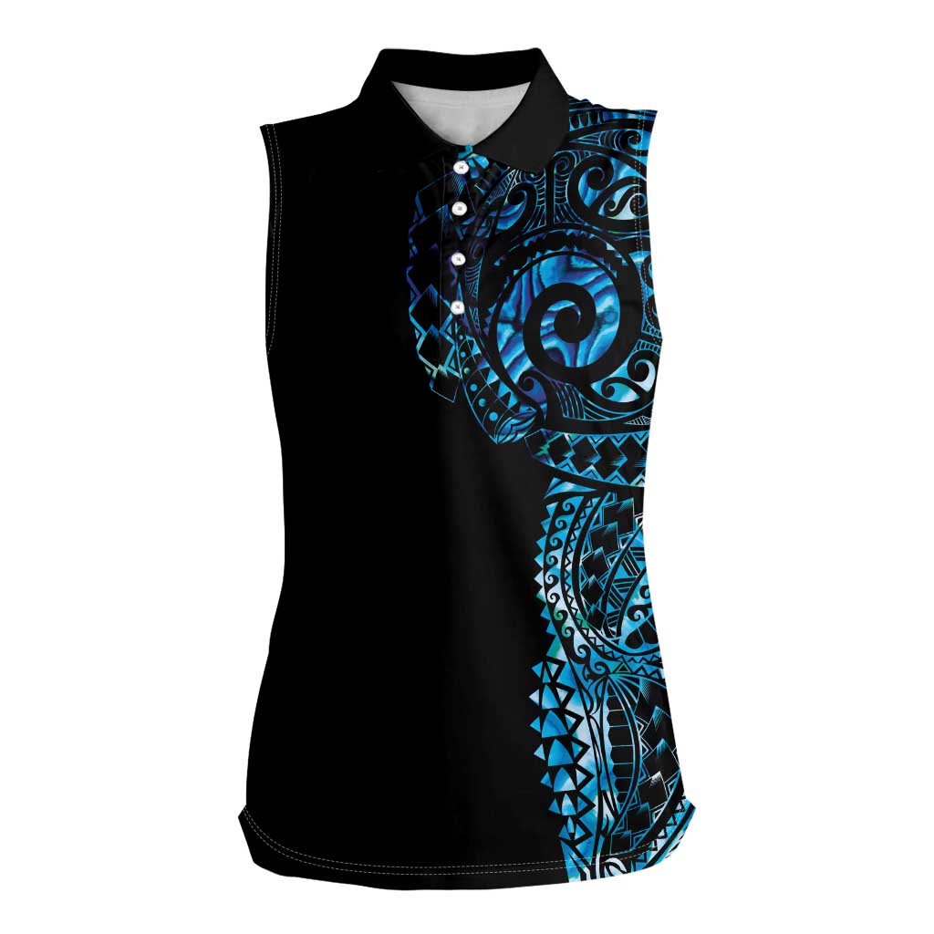 New Zealand Maori Koru Art Traditional Tattoo Women Sleeveless Polo Shirt Paua Shell