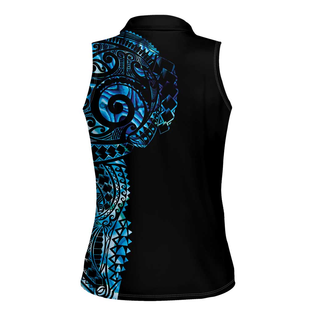 New Zealand Maori Koru Art Traditional Tattoo Women Sleeveless Polo Shirt Paua Shell