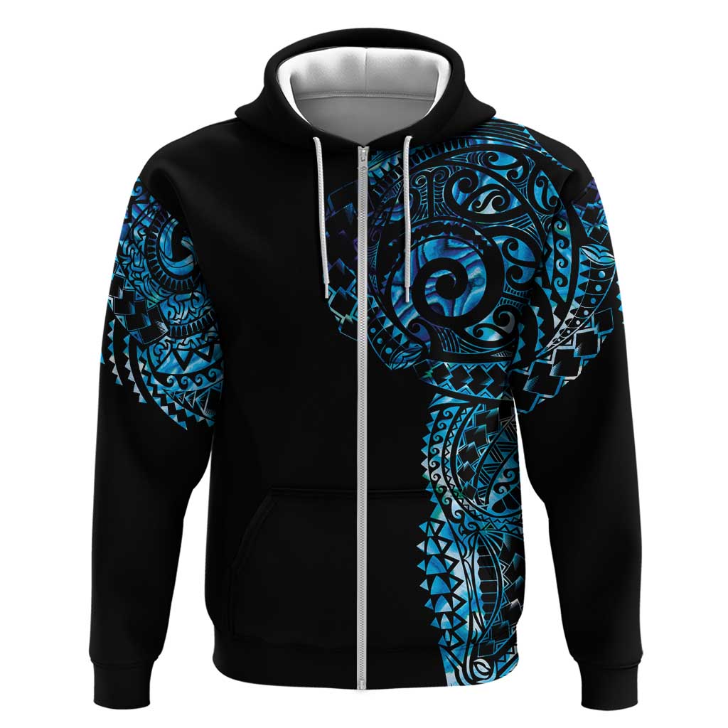 New Zealand Maori Koru Art Traditional Tattoo Zip Hoodie Paua Shell