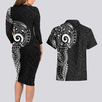 New Zealand Maori Koru Art Traditional Tattoo Couples Matching Long Sleeve Bodycon Dress and Hawaiian Shirt Simple Style LT03 - Polynesian Pride