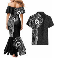 New Zealand Maori Koru Art Traditional Tattoo Couples Matching Mermaid Dress and Hawaiian Shirt Simple Style LT03 - Polynesian Pride