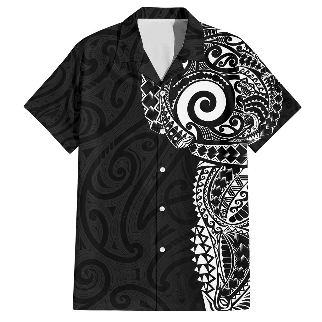 New Zealand Maori Koru Art Traditional Tattoo Family Matching Long Sleeve Bodycon Dress and Hawaiian Shirt Simple Style LT03 Dad's Shirt - Short Sleeve Black - Polynesian Pride