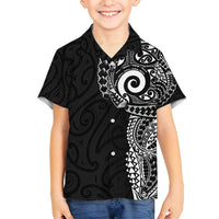 New Zealand Maori Koru Art Traditional Tattoo Family Matching Long Sleeve Bodycon Dress and Hawaiian Shirt Simple Style LT03 Son's Shirt Black - Polynesian Pride