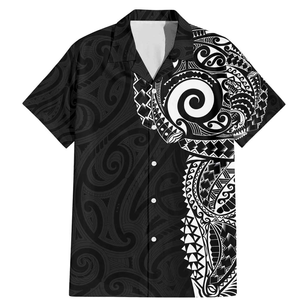 New Zealand Maori Koru Art Traditional Tattoo Family Matching Mermaid Dress and Hawaiian Shirt Simple Style LT03 Dad's Shirt - Short Sleeve Black - Polynesian Pride