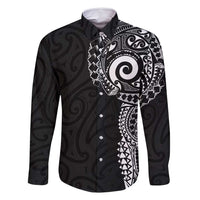 New Zealand Maori Koru Art Traditional Tattoo Family Matching Mermaid Dress and Hawaiian Shirt Simple Style LT03 Dad's Shirt - Long Sleeve Black - Polynesian Pride