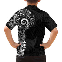 New Zealand Maori Koru Art Traditional Tattoo Family Matching Off The Shoulder Long Sleeve Dress and Hawaiian Shirt Simple Style