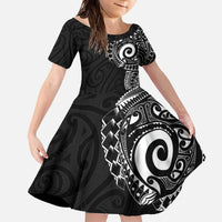New Zealand Maori Koru Art Traditional Tattoo Family Matching Off The Shoulder Long Sleeve Dress and Hawaiian Shirt Simple Style