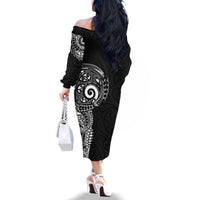New Zealand Maori Koru Art Traditional Tattoo Family Matching Off The Shoulder Long Sleeve Dress and Hawaiian Shirt Simple Style