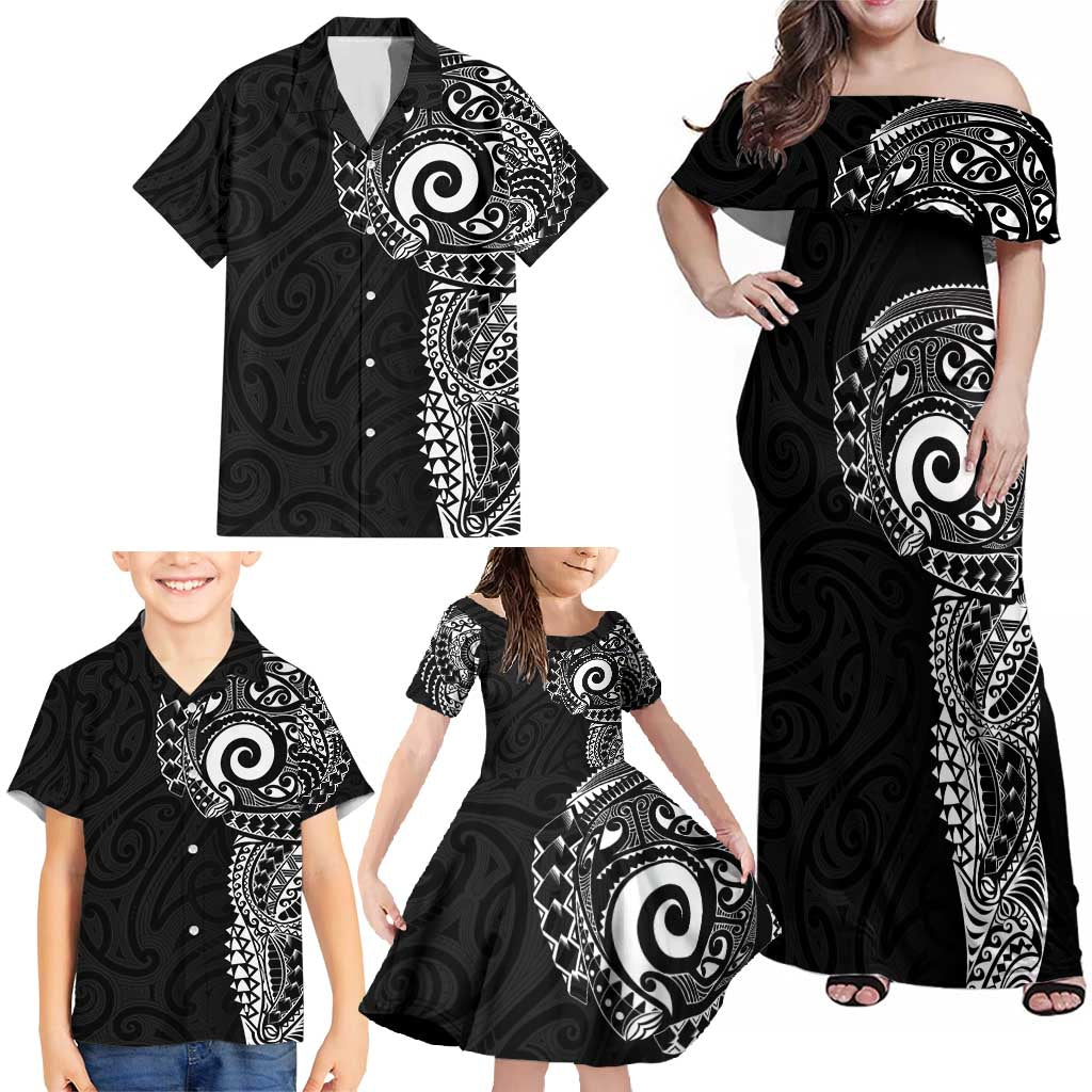 New Zealand Maori Koru Art Traditional Tattoo Family Matching Off Shoulder Maxi Dress and Hawaiian Shirt Simple Style