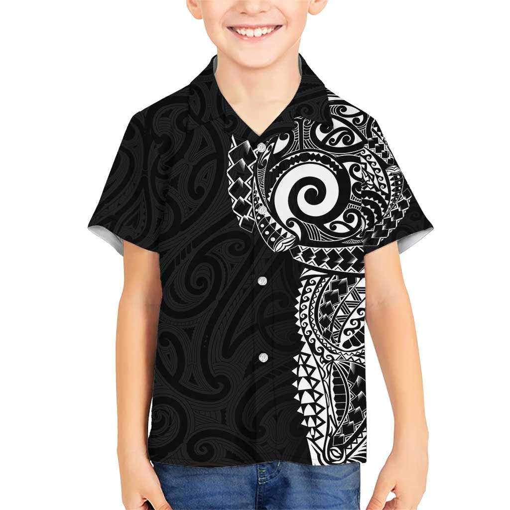 New Zealand Maori Koru Art Traditional Tattoo Family Matching Short Sleeve Bodycon Dress and Hawaiian Shirt Simple Style LT03 Son's Shirt Black - Polynesian Pride