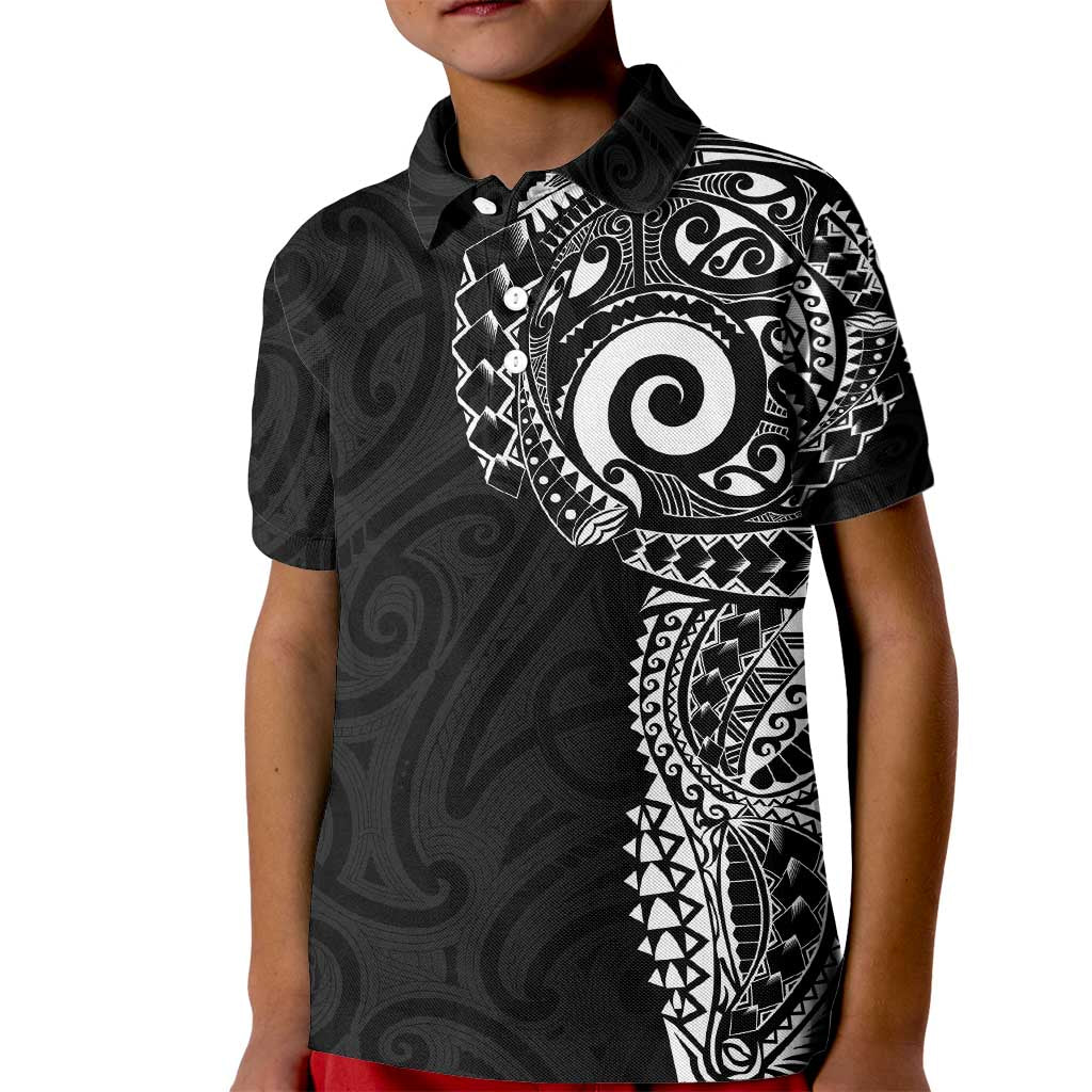 New Zealand Maori Koru Art Traditional Tattoo Kid Polo Shirt Simple Style LT03 Kid Black - Polynesian Pride